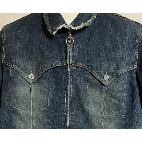 Ashley Stuart denim jacket raw hem rocker rockabilly biker Distressed Festival C - Picture 4 of 8